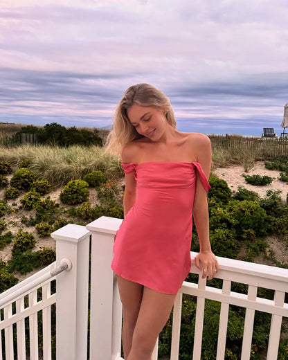 Dress Off the Shoulder Watermelon Satin Short Dress Homecoming Dress