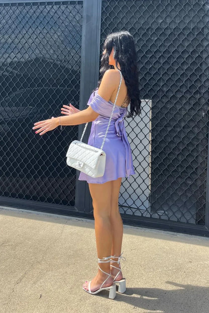 Dress Off the Shoulder Yellow Back Tie Short Dress Homecoming Dress