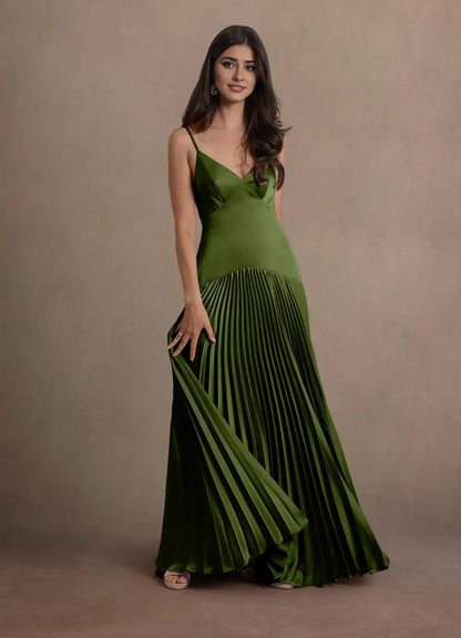 Dress Blue Spaghetti Straps V Neck Elegant Maxi Dress Prom Dress Sleeveless Backless Satin A-Line Evening Dress