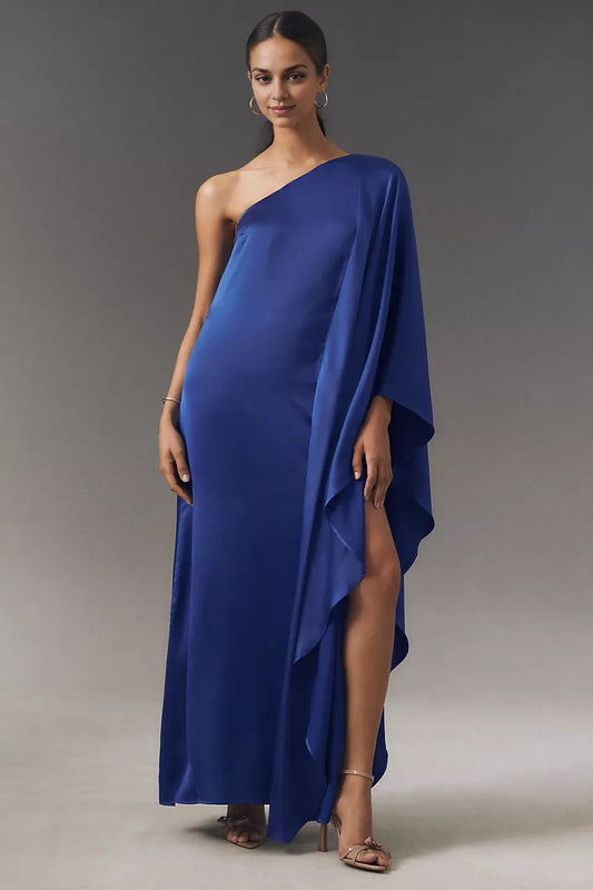 Dress One-Shoulder Satin Maxi Dress Simple Floor-Length Column Solid Color Prom Dress