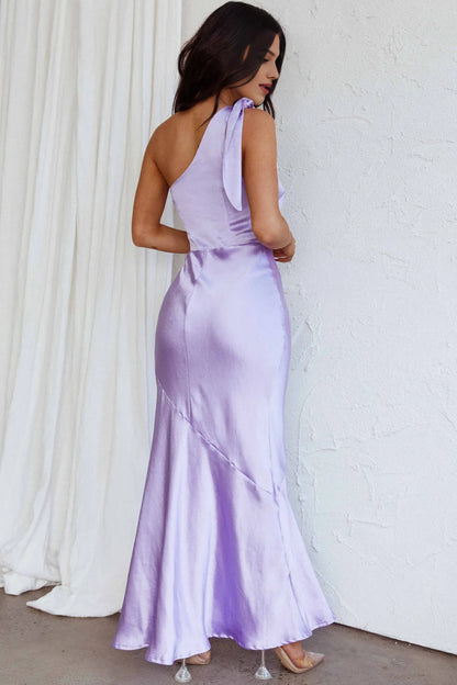 Dress One-Shoulder Side Slit Floor Length Sleeveless Lilac Prom Dress