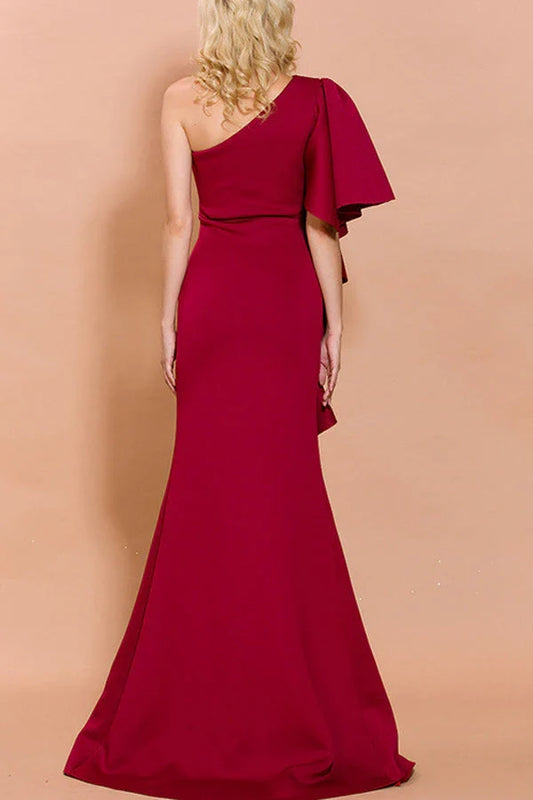 Dress One Shoulder Evening Party Dress Sleeveless Asymmetrical Ruffle Prom Dress With Slit