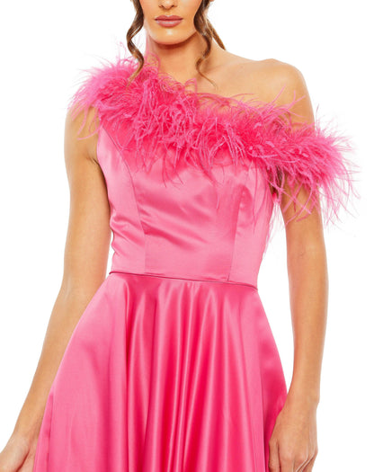 Dress One Shoulder Feather Prom Gown Satin Classic A-line Hot Pink Mother of the Bride Dress