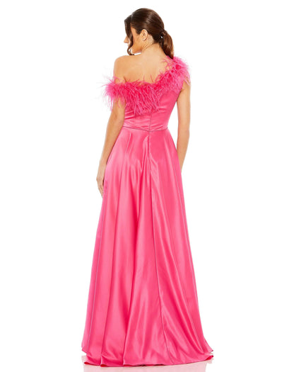 Dress One Shoulder Feather Prom Gown Satin Classic A-line Hot Pink Mother of the Bride Dress