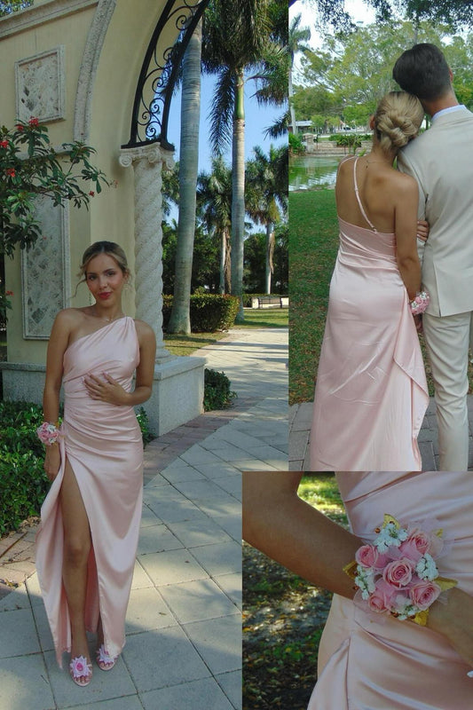 Dress One Shoulder Pink Ruched Frill Party Dress Maxi Dress Sleeveless Prom Dress