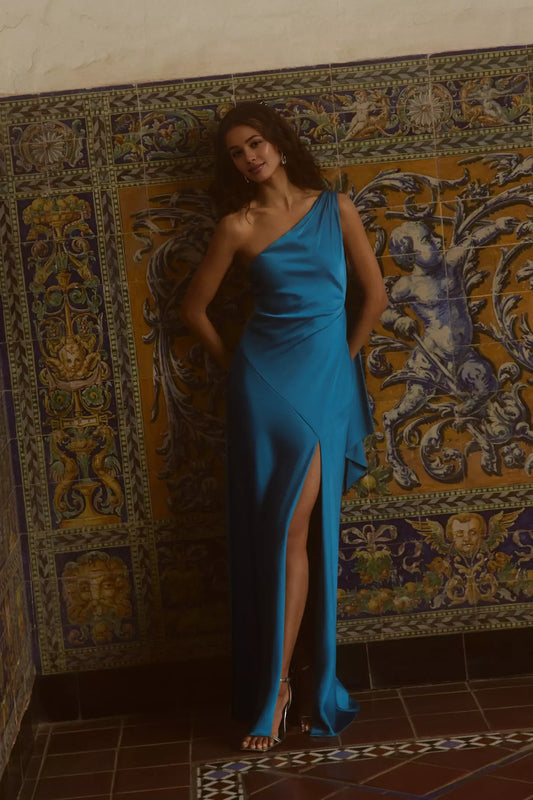 Dress One Shoulder Sheath Maxi Dress Sleeveless Prom Dress Open Back Bridesmaid Dress With Side Slit