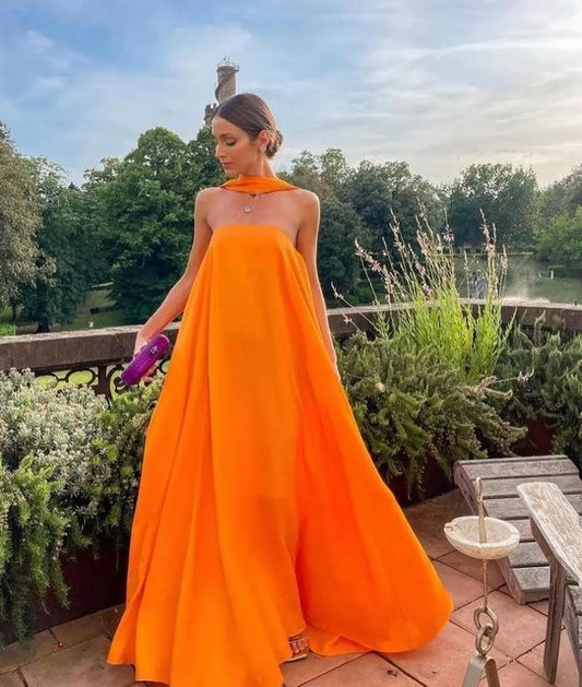 Dress Orange Elegant Flowing A-Line Off Shoulder Satin Long Ball Gown Evening Dress Wedding Guest Party Prom Dress