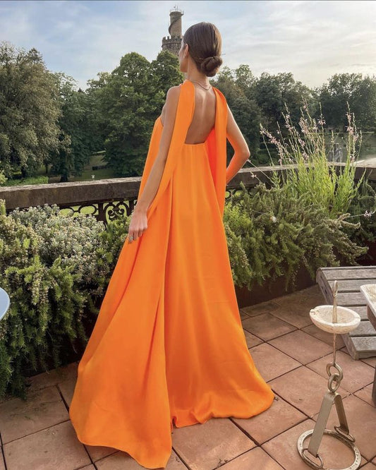 Dress Orange Elegant Flowing A-Line Off Shoulder Satin Long Ball Gown Evening Dress Wedding Guest Party Prom Dress