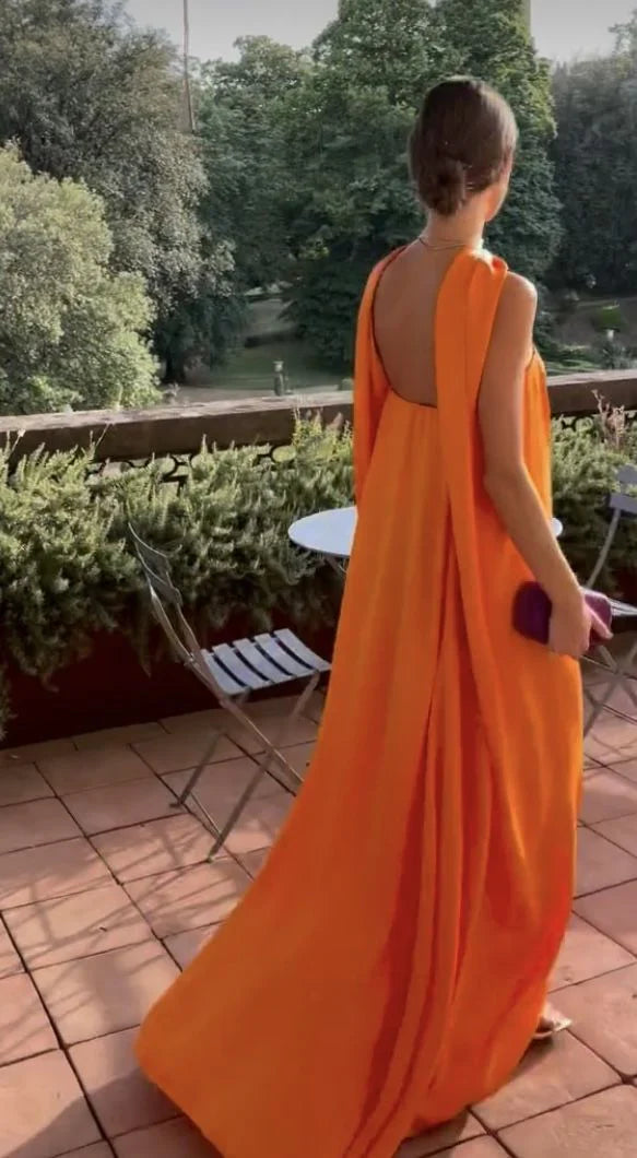Dress Orange Elegant Flowing A-Line Off Shoulder Satin Long Ball Gown Evening Dress Wedding Guest Party Prom Dress