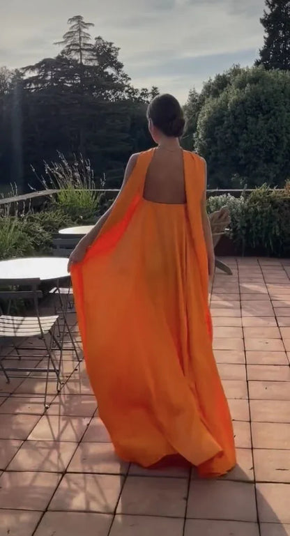 Dress Orange Elegant Flowing A-Line Off Shoulder Satin Long Ball Gown Evening Dress Wedding Guest Party Prom Dress