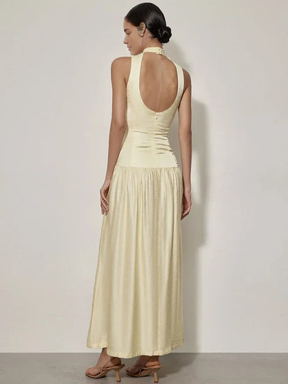 Dress Patchwork Open Back Sleeveless Round Neck Maxi Dress Party Dress Elegant A-line Prom Dress