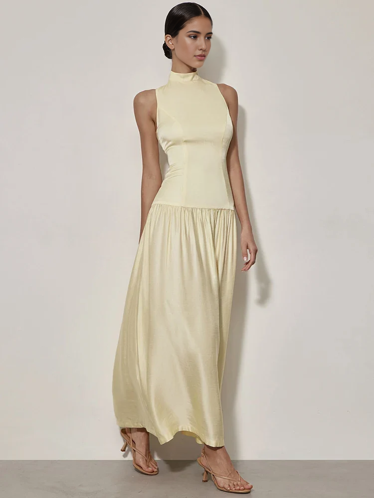Dress Patchwork Open Back Sleeveless Round Neck Maxi Dress Party Dress Elegant A-line Prom Dress