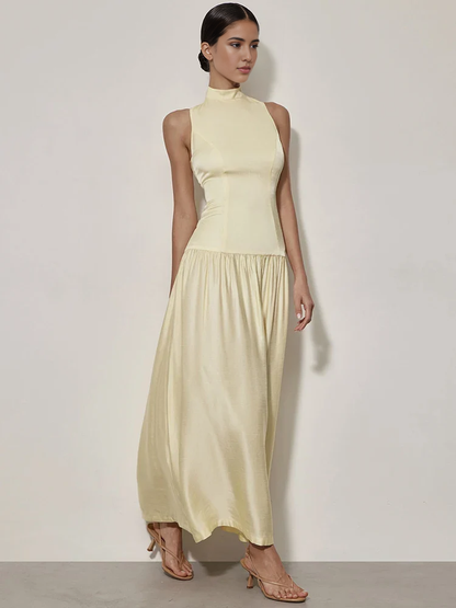 Dress Patchwork Open Back Sleeveless Round Neck Maxi Dress Party Dress Elegant A-line Prom Dress