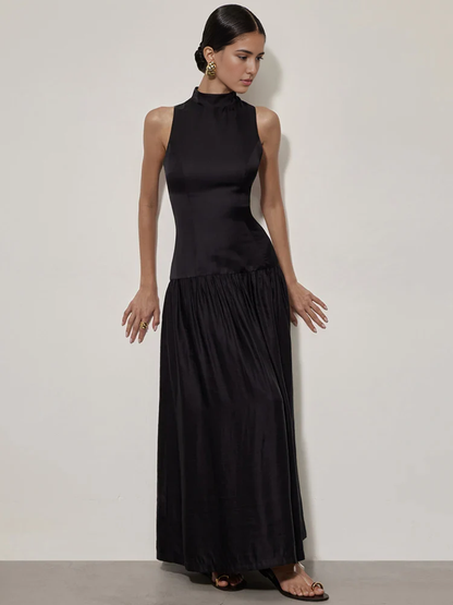 Dress Patchwork Open Back Sleeveless Round Neck Maxi Dress Party Dress Elegant A-line Prom Dress