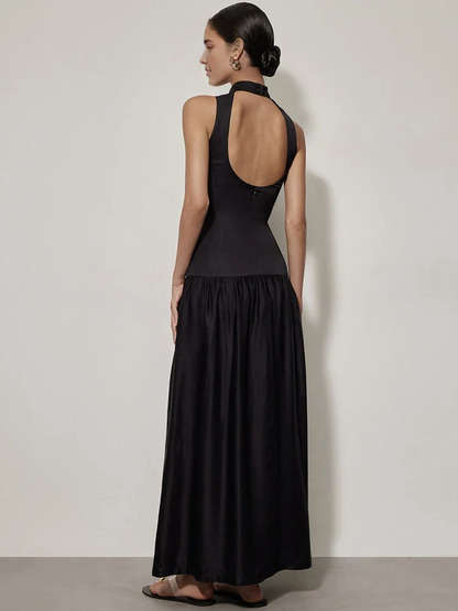 Dress Patchwork Open Back Sleeveless Round Neck Maxi Dress Party Dress Elegant A-line Prom Dress