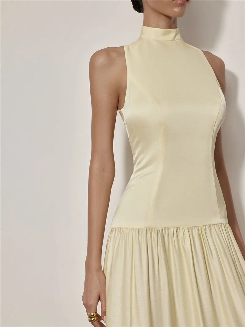 Dress Patchwork Open Back Sleeveless Round Neck Maxi Dress Party Dress Elegant A-line Prom Dress