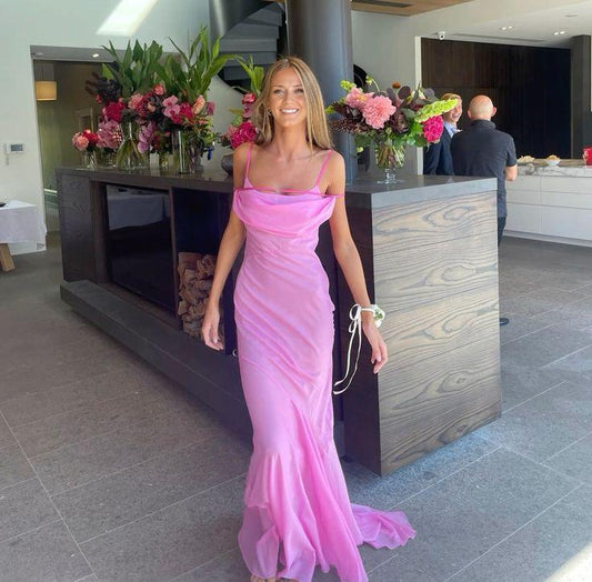 Dress Pink Fashion Spaghetti Strap Long Floor Length Tulle Prom Dress Evening Dress