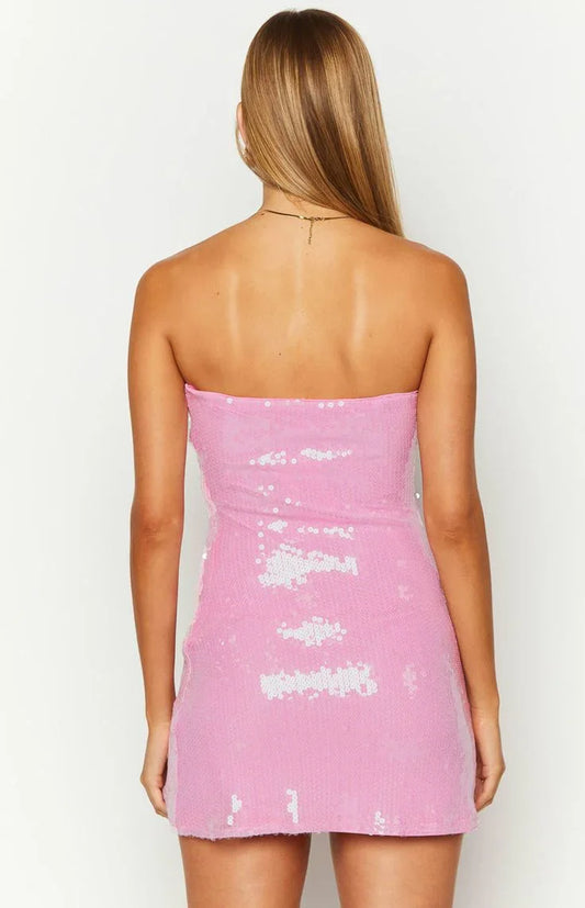 Dress Pink Sequin Sheath/Column Sleeveless Homecoming Dress With 3D Floral