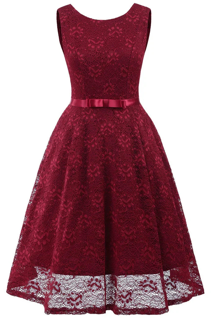 Dress Pink Sleeveless A-line Princess Homecoming Dress Tea Length Lace Party Dress