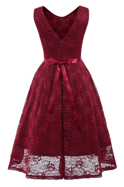 Dress Pink Sleeveless A-line Princess Homecoming Dress Tea Length Lace Party Dress