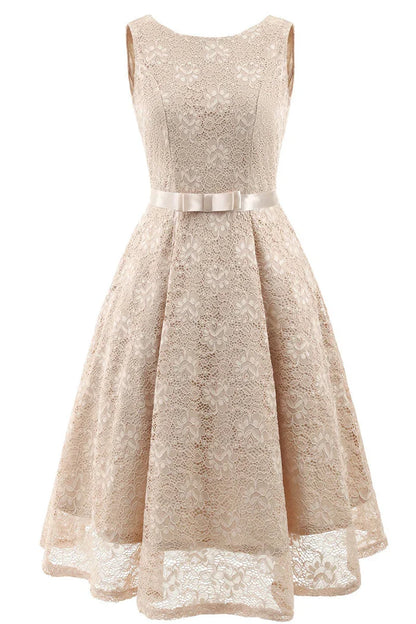 Dress Pink Sleeveless A-line Princess Homecoming Dress Tea Length Lace Party Dress