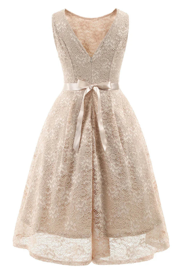 Dress Pink Sleeveless A-line Princess Homecoming Dress Tea Length Lace Party Dress