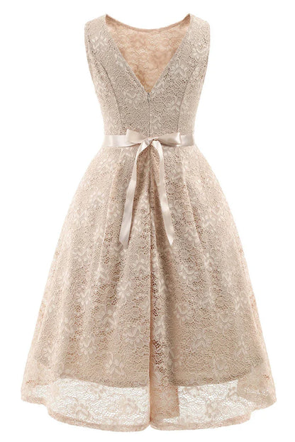Dress Pink Sleeveless A-line Princess Homecoming Dress Tea Length Lace Party Dress