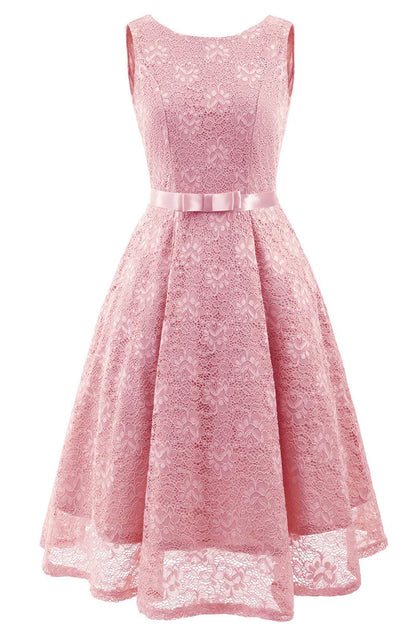 Dress Pink Sleeveless A-line Princess Homecoming Dress Tea Length Lace Party Dress