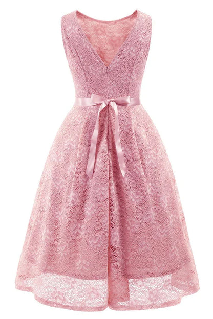 Dress Pink Sleeveless A-line Princess Homecoming Dress Tea Length Lace Party Dress