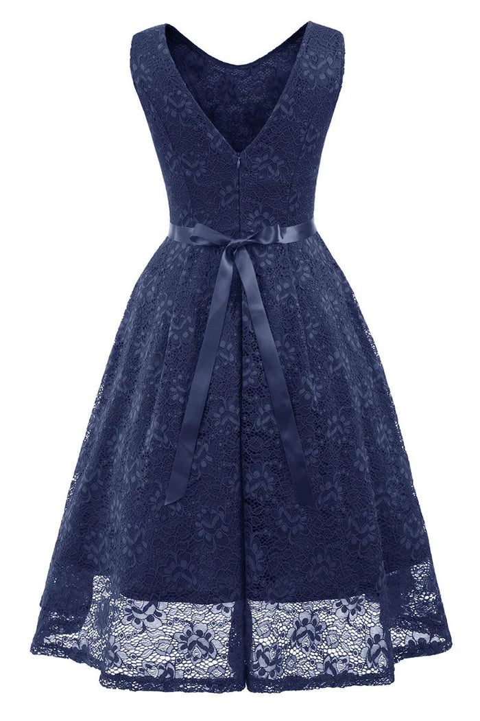 Dress Pink Sleeveless A-line Princess Homecoming Dress Tea Length Lace Party Dress