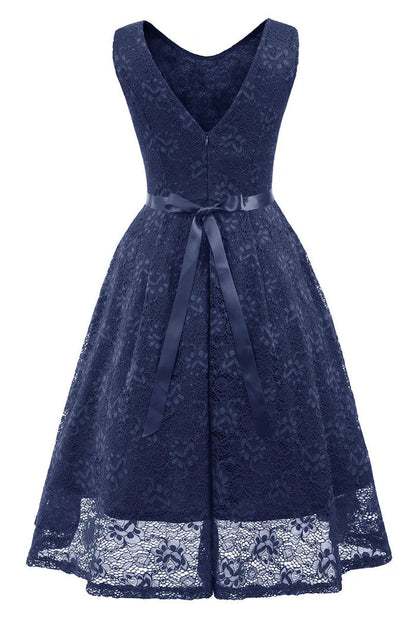 Dress Pink Sleeveless A-line Princess Homecoming Dress Tea Length Lace Party Dress