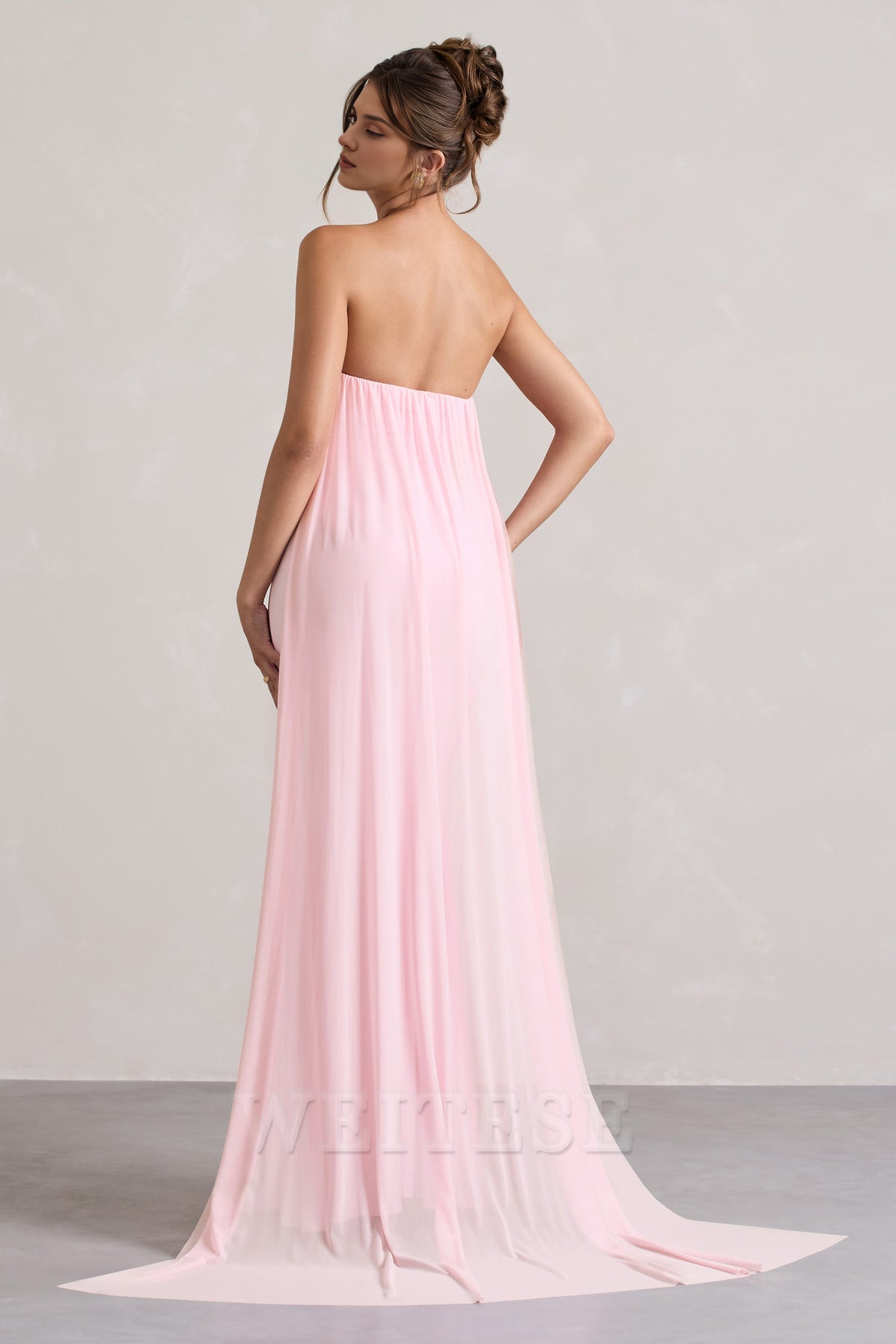 Dress Pink Strapless Wrap Cape Maxi Dress With Corsage Bridesmaid Dress Strapless Floor Length With Train Prom Dress