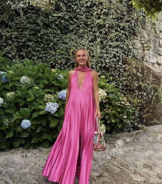 Dress Pink V-neck Elegant Long Satin Evening Dress Party Dress Wedding Guest Dress Prom Dress