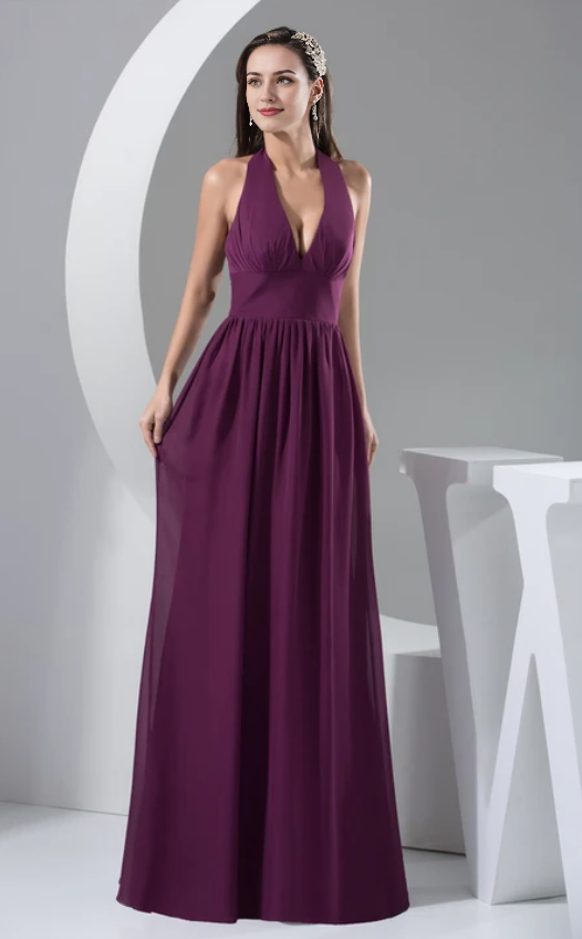 Dress Plunged Chiffon Sheath Backless Dress With Pleats Prom Dress Formal Wear Dresses
