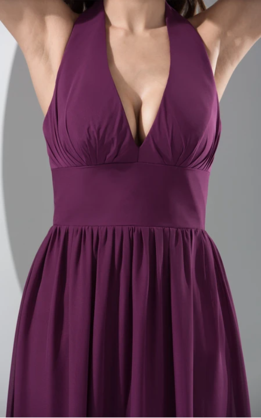 Dress Plunged Chiffon Sheath Backless Dress With Pleats Prom Dress Formal Wear Dresses