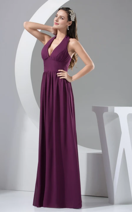 Dress Plunged Chiffon Sheath Backless Dress With Pleats Prom Dress Formal Wear Dresses