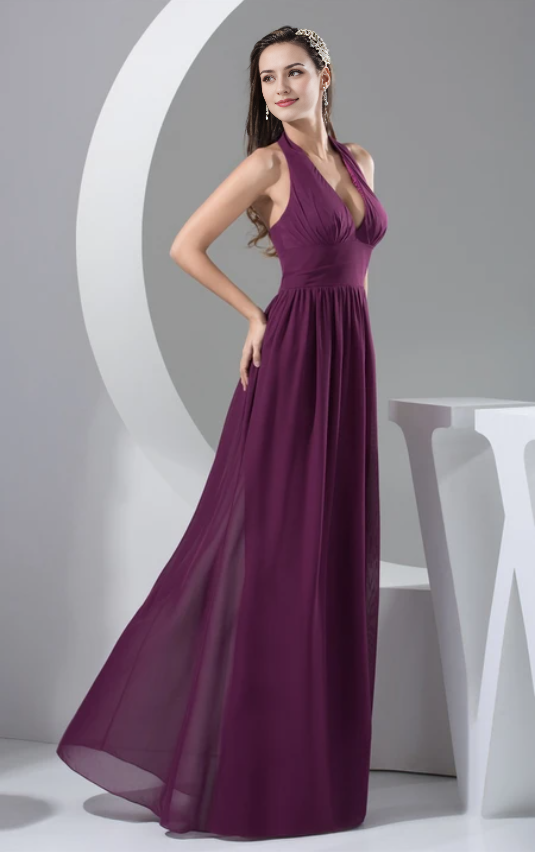 Dress Plunged Chiffon Sheath Backless Dress With Pleats Prom Dress Formal Wear Dresses