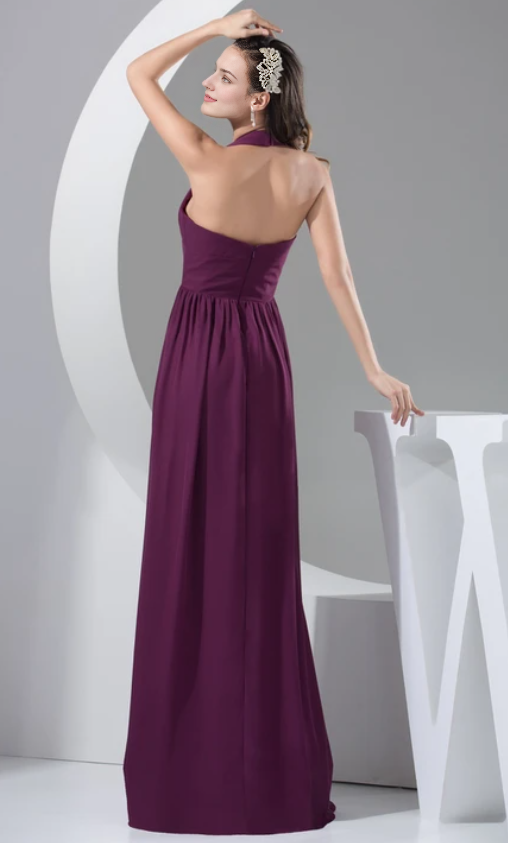 Dress Plunged Chiffon Sheath Backless Dress With Pleats Prom Dress Formal Wear Dresses