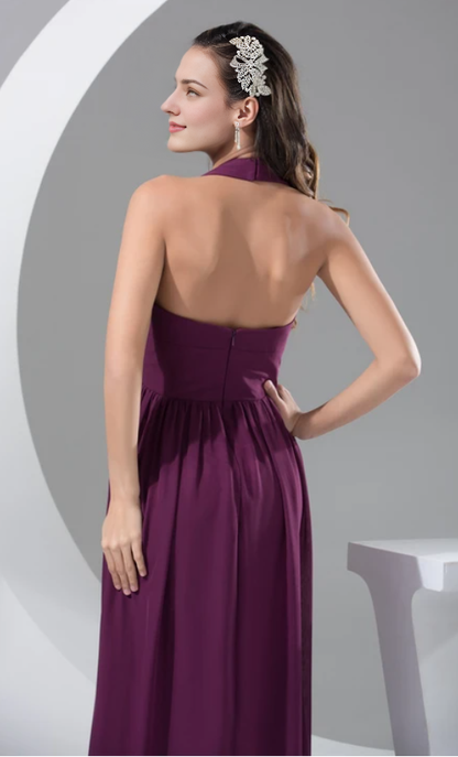Dress Plunged Chiffon Sheath Backless Dress With Pleats Prom Dress Formal Wear Dresses