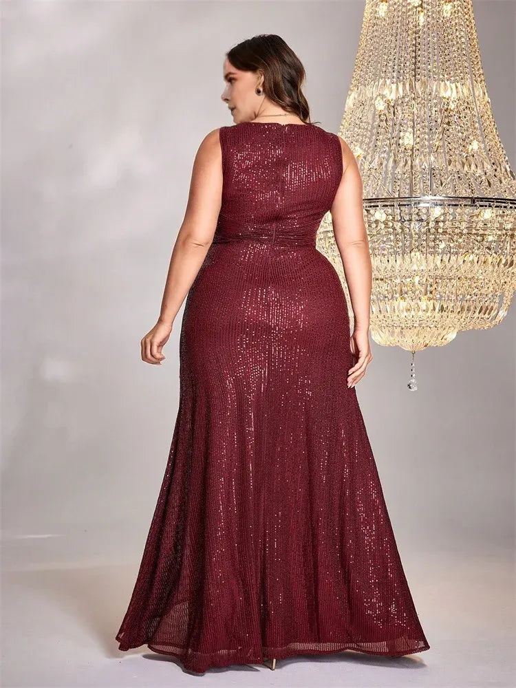 Dress Plus Size Luxury Floor Length V-Neck Evening Dress Elegant Party Women Sequins Formal Prom Cocktail Graduation Gowns Mother of the Bride Dress