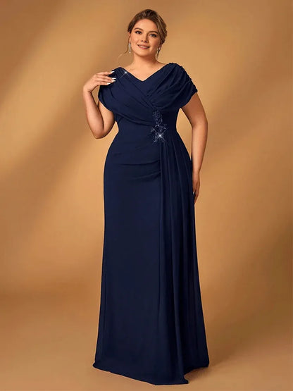 Dress Plus Size Luxury Mom Evening Dress Wedding Reception Party Luxury Shiny Plus Size Chiffon Mother Navy Blue Evening Dress