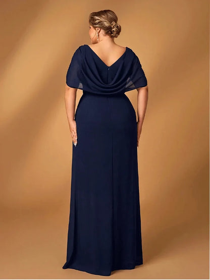 Dress Plus Size Luxury Mom Evening Dress Wedding Reception Party Luxury Shiny Plus Size Chiffon Mother Navy Blue Evening Dress
