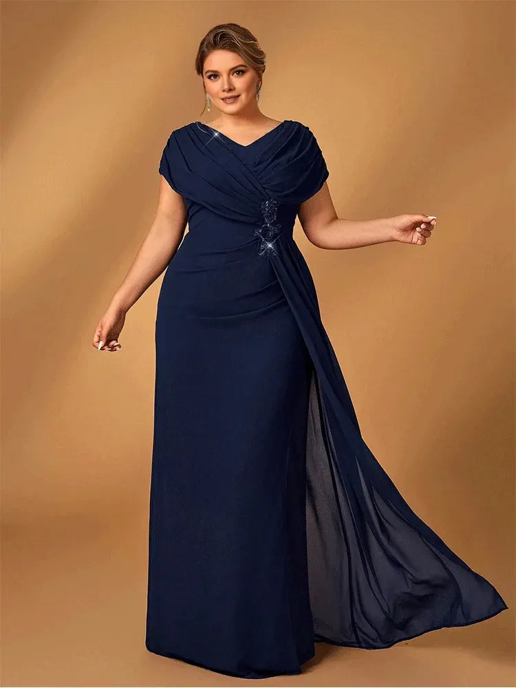 Dress Plus Size Luxury Mom Evening Dress Wedding Reception Party Luxury Shiny Plus Size Chiffon Mother Navy Blue Evening Dress