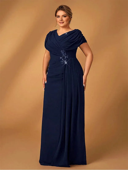 Dress Plus Size Luxury Mom Evening Dress Wedding Reception Party Luxury Shiny Plus Size Chiffon Mother Navy Blue Evening Dress