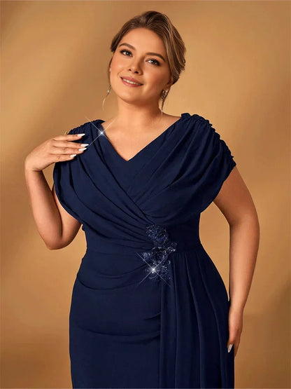 Dress Plus Size Luxury Mom Evening Dress Wedding Reception Party Luxury Shiny Plus Size Chiffon Mother Navy Blue Evening Dress