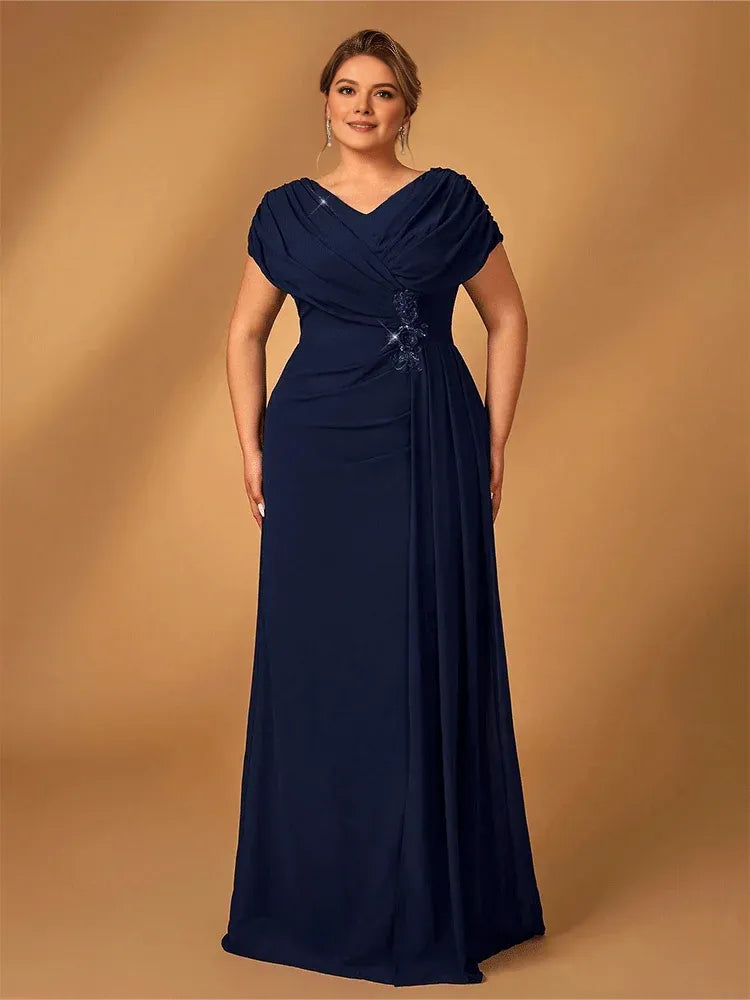 Dress Plus Size Luxury Mom Evening Dress Wedding Reception Party Luxury Shiny Plus Size Chiffon Mother Navy Blue Evening Dress