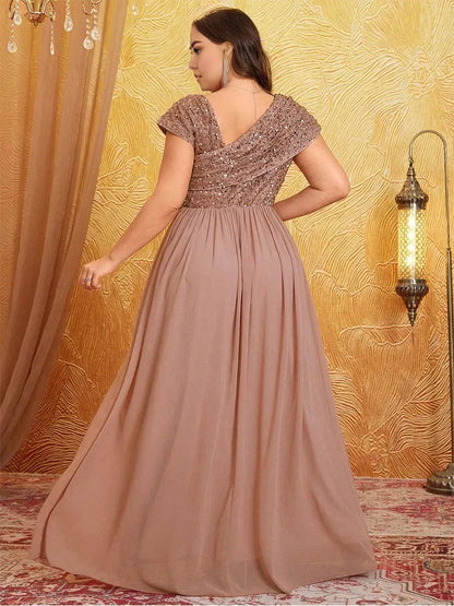 Dress Plus Size Shiny Sleeveless Evening Chiffon Floor Floor Bridesmaid Dress Luxury Banquet Floor Floor Prom Mom Dress