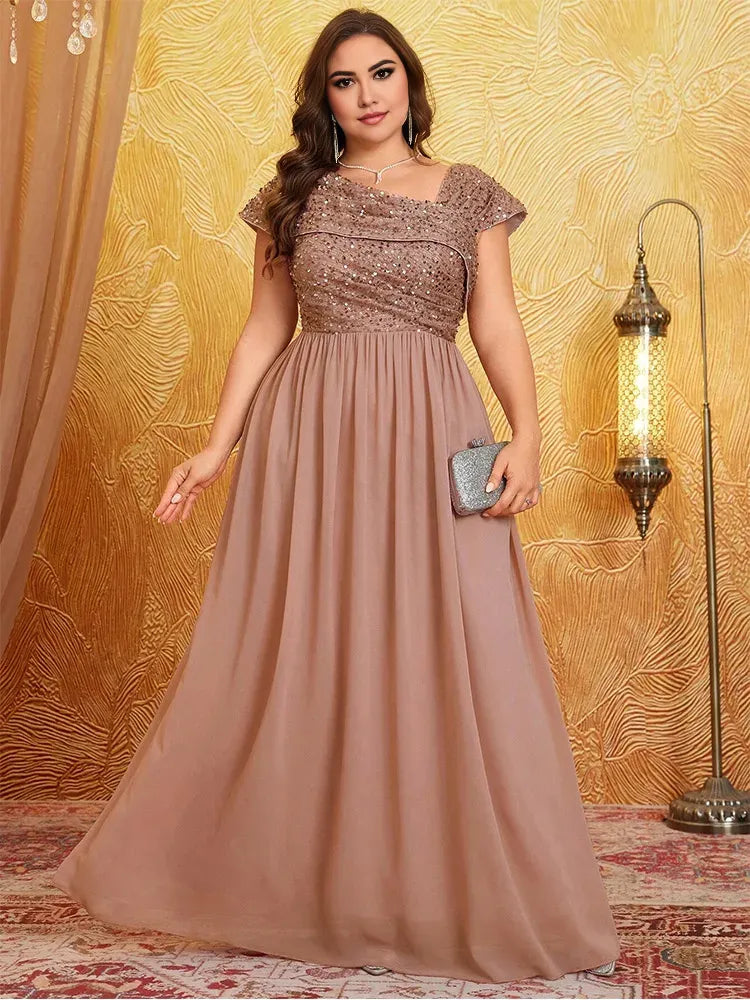 Dress Plus Size Shiny Sleeveless Evening Chiffon Floor Floor Bridesmaid Dress Luxury Banquet Floor Floor Prom Mom Dress