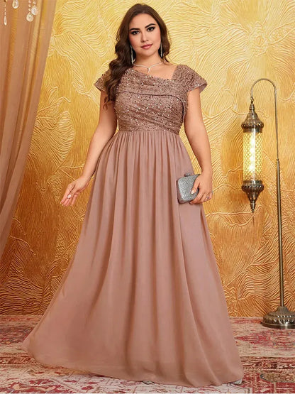 Dress Plus Size Shiny Sleeveless Evening Chiffon Floor Floor Bridesmaid Dress Luxury Banquet Floor Floor Prom Mom Dress