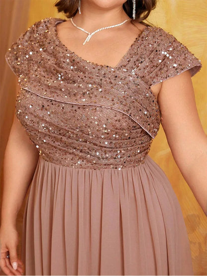 Dress Plus Size Shiny Sleeveless Evening Chiffon Floor Floor Bridesmaid Dress Luxury Banquet Floor Floor Prom Mom Dress